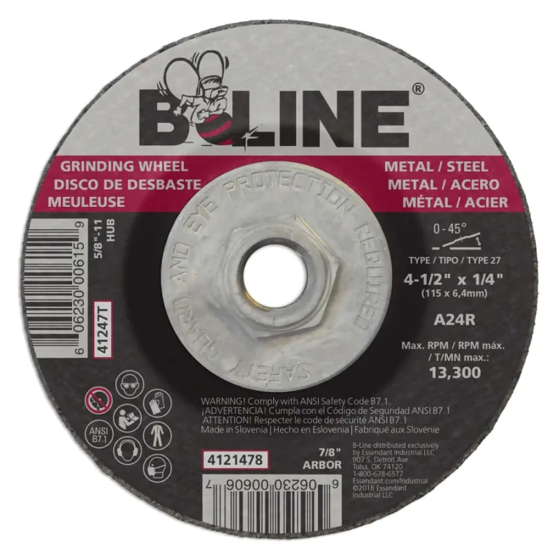 Depressed Center Grinding Wheel, 4-1/2 in dia, 5/8 in-11 Arbor, 1/4 in Thick, 24 Grit, Aluminum Oxide