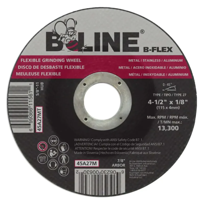 Flexible Depressed Center Wheel, 4-1/2 in dia, 7/8 in Arbor, 1/8 in Thick, 30 Grit, Aluminum Oxide