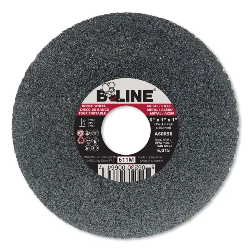 Straight Resinoid Wheel, 6 in dia, 1 in thick, 1 in arbor, 60 grit