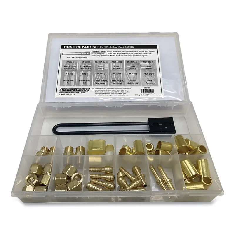 1/4 in B Size Welding Hose Repair Kit with C1 Hammer Strike Crimping Tool