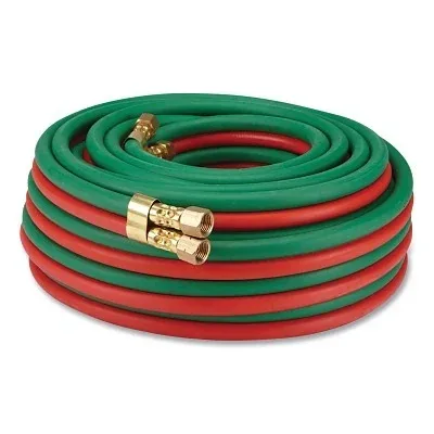 Premium Twin Welding Hose, 3/16 in, 25 ft, BB Fittings, Fuel Gas and Oxygen, Grade R, Red/Black