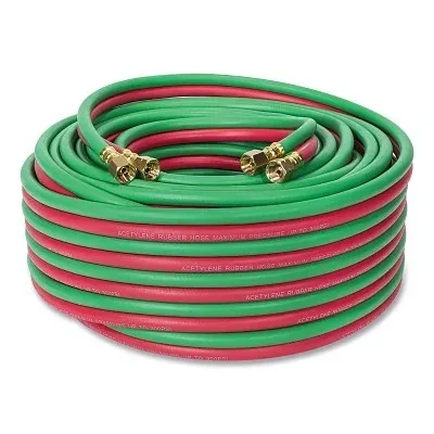 Premium Twin Welding Hose, 3/8 in, 100 ft, BB Fittings, Fuel Gas and Oxygen, Grade T, Red/Black