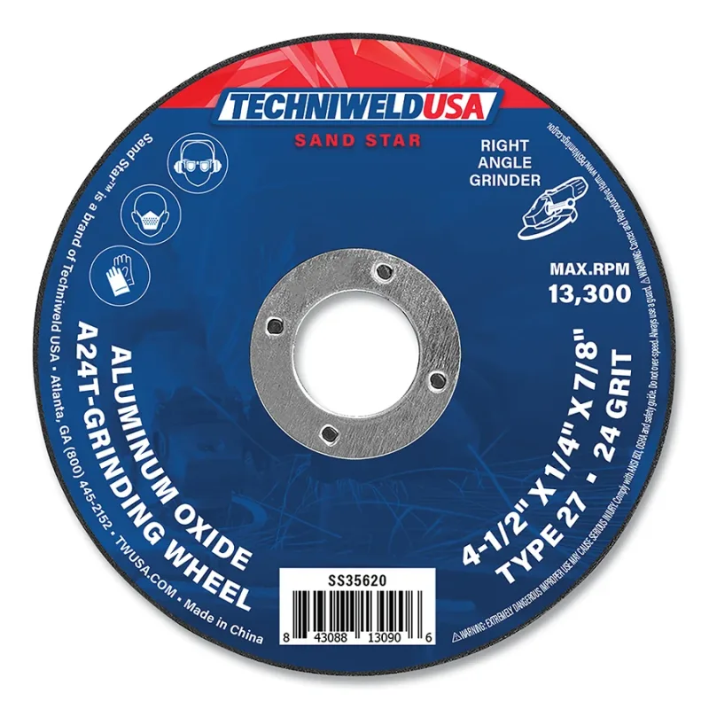 Grinding Wheel, 4-1/2 in dia, 1/4 in Thickness, 5/8 -11 in Arbor, 24 Grit, Aluminum Oxide