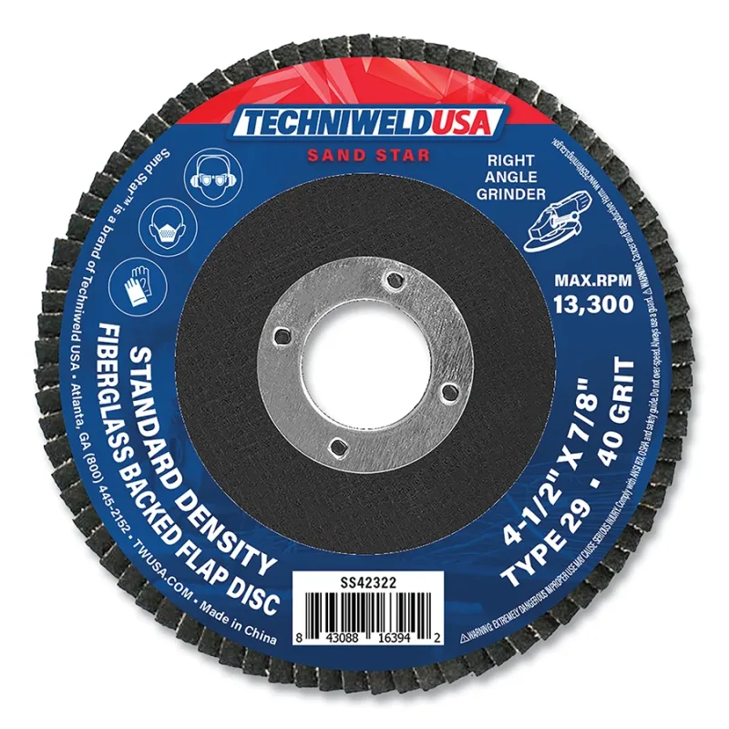 Zirconium Flap Disc, 4-1/2 in dia, 40 Grit, 7/8 in Arbor, 13300 RPM, Unhubbed