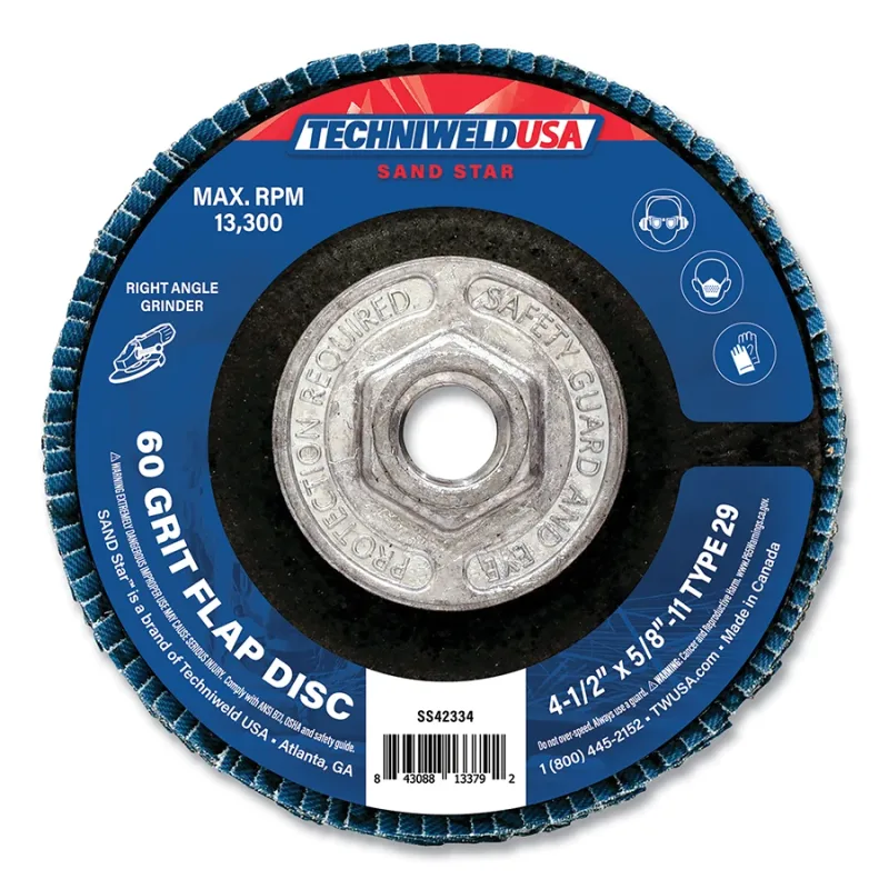 Zirconium Flap Disc, 4-1/2 in dia, 60 Grit, 5/8 in -11 Arbor, 13300 RPM, Hubbed