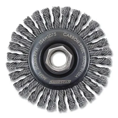 Wire Wheel Brush, 4 in dia, 5/8 in-11 Bore, 0.020 Wire Size, Carbon Steel, 20000 RPM