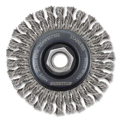 Wire Wheel Brush, 4 in dia, 5/8 in-11 Bore, 0.020 Wire Size, Stainless Steel, 20000 RPM