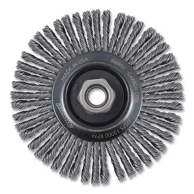 Wire Wheel Brush, 6 in dia, 5/8 in-11 Bore, 0.020 Wire Size, Carbon Steel, 9000 RPM