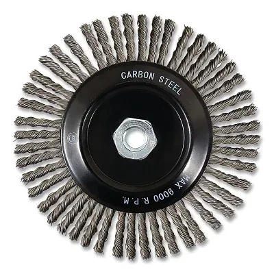 Wire Wheel Brush, 7 in dia, 5/8 in-11 Bore, 0.020 Wire Size, Carbon Steel, 9000 RPM