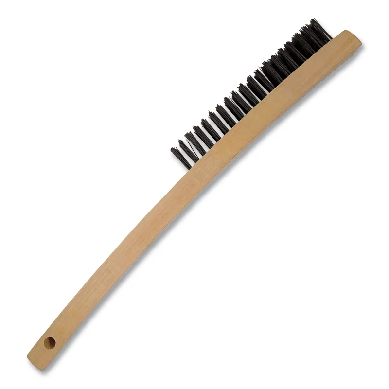 Scratch Brush, 13-3/4 in OAL, 19 Rows, Carbon Steel, Wooden Handle