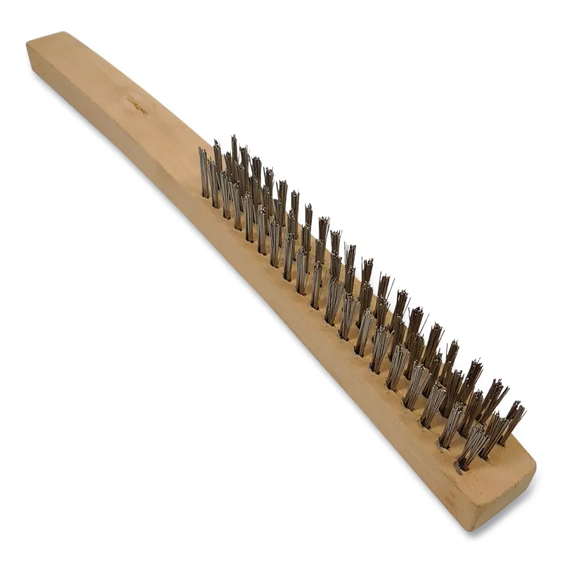 Scratch Brush, 13-3/4 in OAL, 19 Rows, Stainless Steel, Wooden Handle