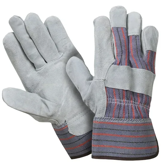Split leather glove, split leather palm, canvas back, split leather tips, forefinger, knuckle strap, shirred elastic, safety cuff.  Color: Multi-Color.  Case Quantity: 120