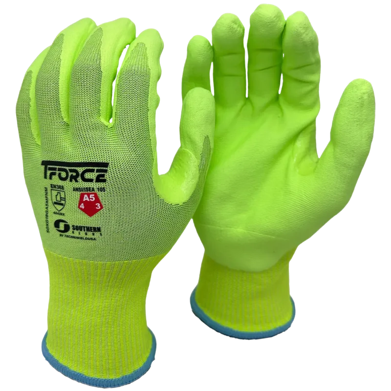 Southern Glove T-Force 18G Micro Foam Nitrile Dipped General Purpose Gloves with A5 Cut Protection, Reinforced Thumb Crotch and Touch Screen Compatibility