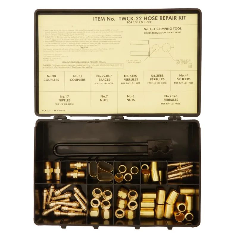 Western Enterprises CK-22 Hose Repair Kits, Full color label & description chart; Fittings; Crimping Tool